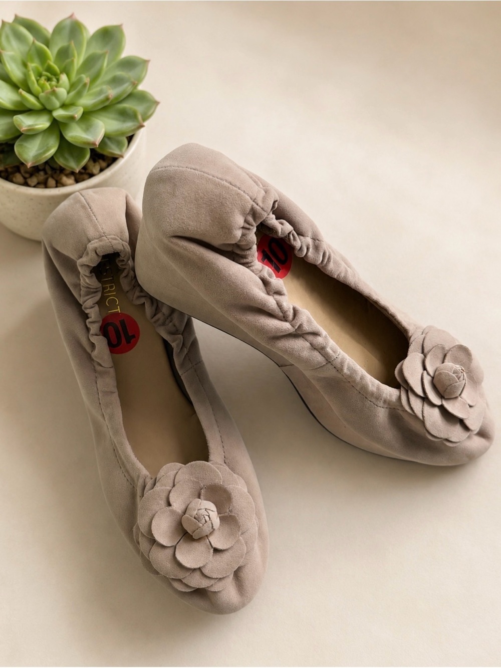 Restricted Delilah Taupe Floral Appliqué Wedge Platform Ballet Flats SZ 10 NWOT